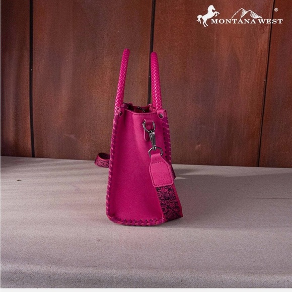 Montana West Fuchsia Floral Satchel - Picture 3 of 6